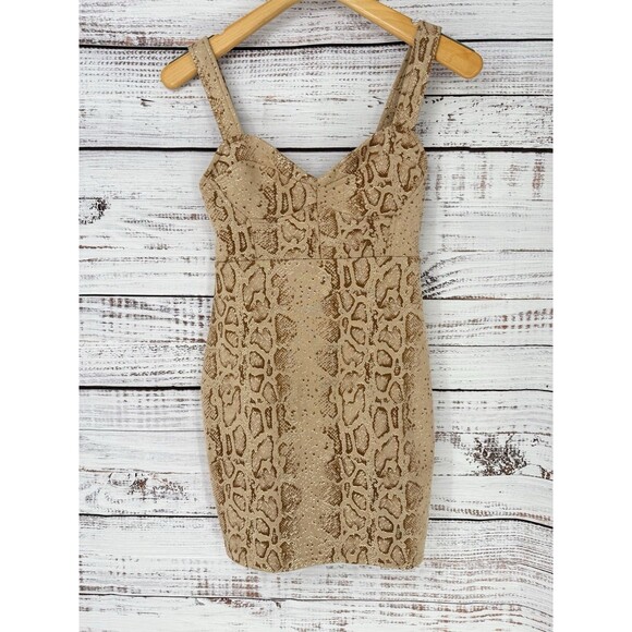 LUSH‎ Sleeveless Bodycon Animal Print Snakeskin Mini Dress Size Small Tan Brown - Picture 1 of 3